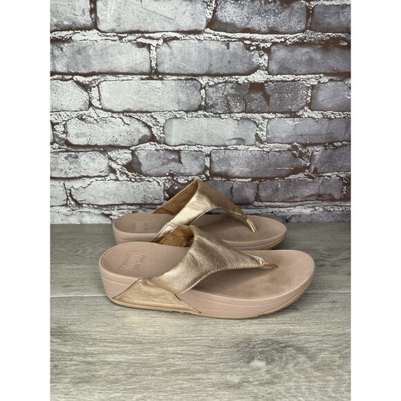 FitFlop Lulu Rose Gold Pink Synthetic Thong Wedge Sandals Women's Sz 8M US/39EU - Picture 11 of 16